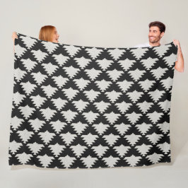 Vintage Tribal Geometrisk Fågel | Svart & Elfenben Fleecefilt