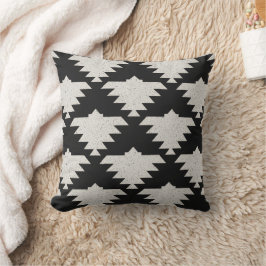 Vintage Tribal Geometrisk Fågel | Svart & Elfenben Kudde