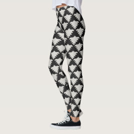 Vintage Tribal Geometrisk Fågel | Svart & Elfenben Leggings