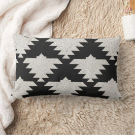 Vintage Tribal Geometrisk Fågel | Svart & Elfenben Lumbarkudde