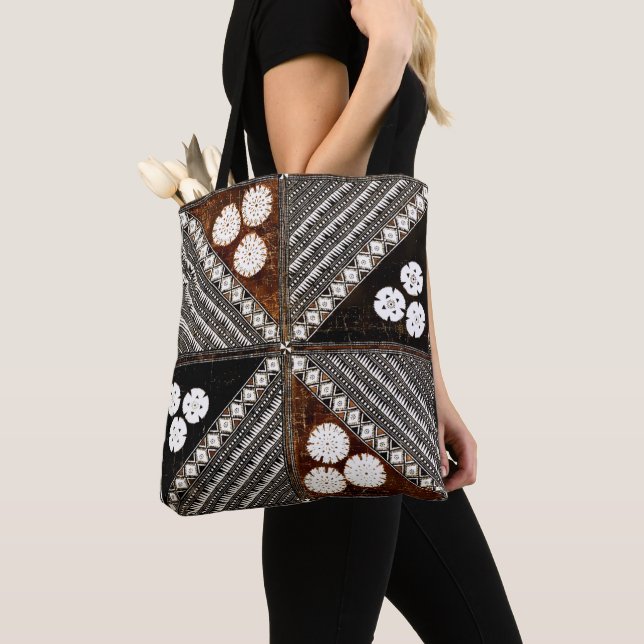 Vintage Tribal Tapa Mönster från Fiji Tygkasse (Närbild)