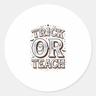 Vintage Trick Or Teach Halloween Lärare T-Shirt De Runt Klistermärke