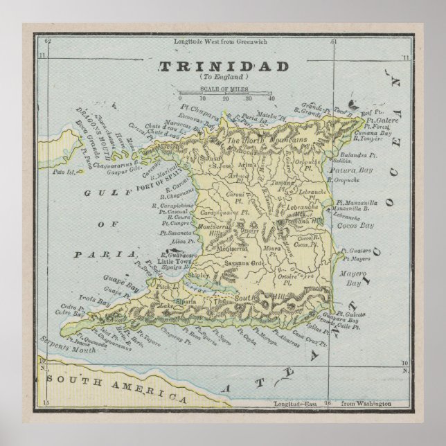 Vintage Trinidad Island Karta (1901) Poster (Framsidan)