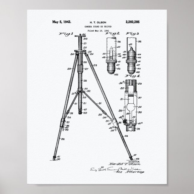 Vintage Tripod 1941 Patent Art - White Papper Poster (Framsidan)