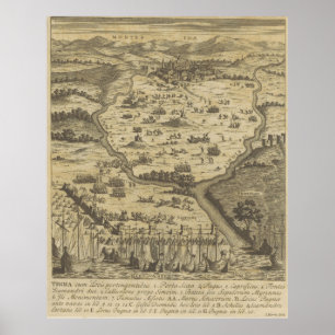 Vintage Trojan Krig Battlefield Karta (1716) Poster