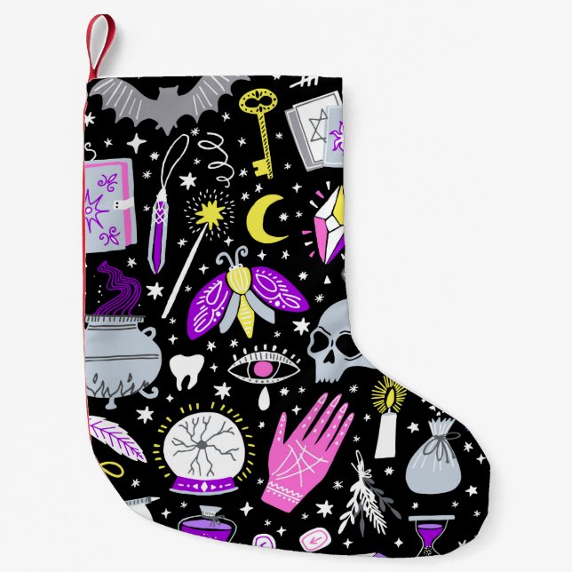 vintage trollhäxa sömlös mönster. Bordsfartyg Liten Julstrumpa (Framsidan)