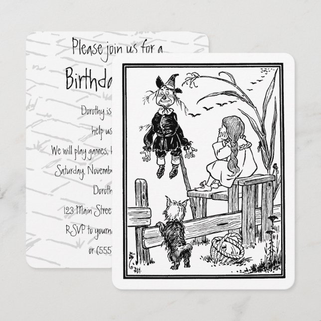 Vintage Trollkarlen från Oz Dorothy Födelsedagsfes Inbjudningar (Fram/baksida)