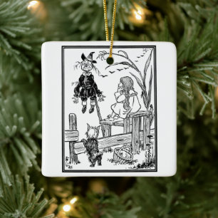 Vintage Trollkarlen från Oz, Dorothy Toto möter Få Julgransprydnad Keramik