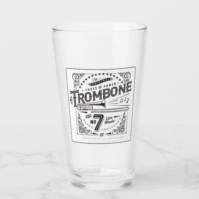 Vintage Trombone Pint Glass - Nytt! Glaskopp (Framsida)