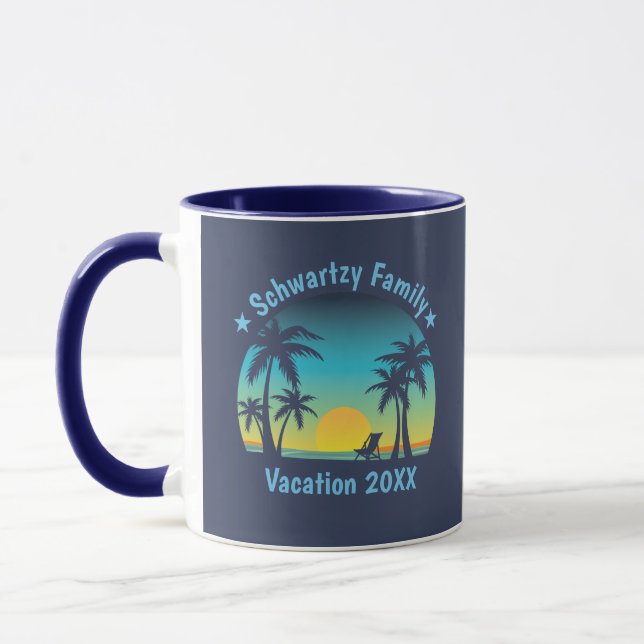 Vintage Tropical Beach, sommartid Handflatan Träd Mugg (Vänster)