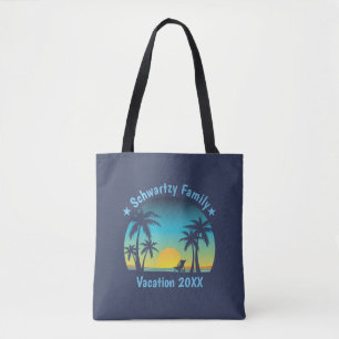 Vintage Tropical Beach, sommartid Handflatan Träd Tygkasse