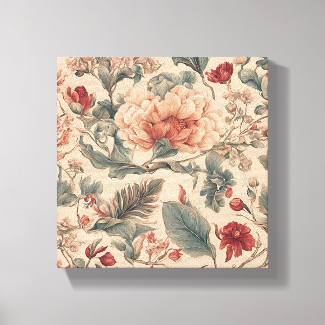 Vintage Tropical Blommigt Flowers Antique Canvastryck (Framsida)
