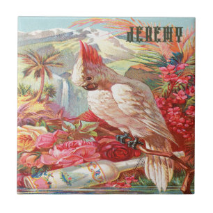 Vintage Tropical Cockatoo Poster Kakelplatta
