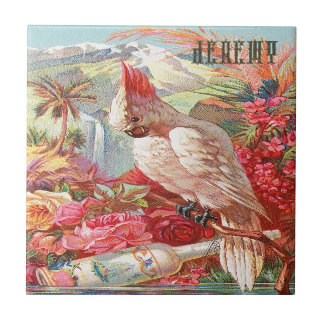 Vintage Tropical Cockatoo Poster Kakelplatta (Framsidan)