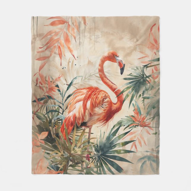 Vintage Tropical Flamingo Fleecefilt (Framsidan)