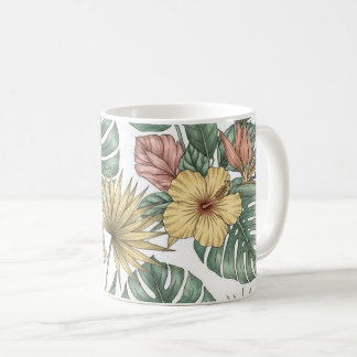 Vintage Tropical Floral Mug, Botanical Hibiscus  Kaffemugg
