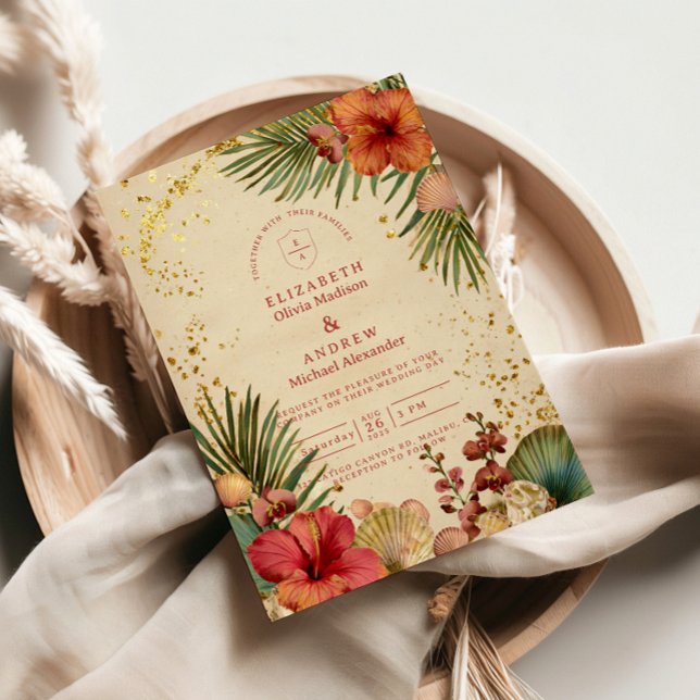Vintage Tropical Floral Wedding Inbjudningar (Skapare uppladdad)