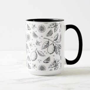 Vintage Tropical Fruit Lemon Blommönster Mugg