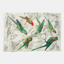 Vintage Tropical Grönt Parrots Kökshandduk