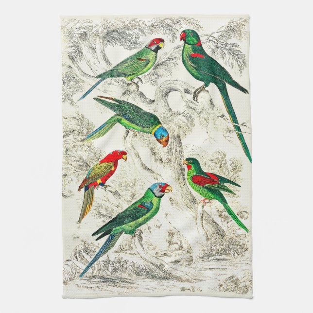 Vintage Tropical Grönt Parrots Kökshandduk (Vertikal)