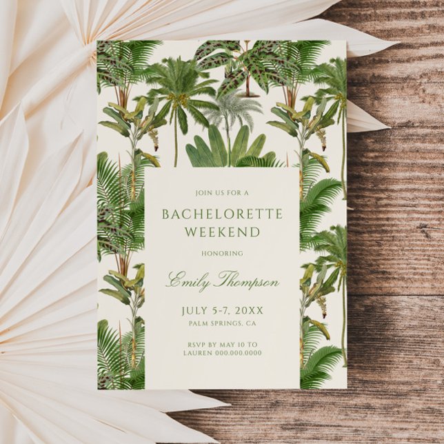 Vintage Tropical Handflatan Träd Mönster Bachelore Inbjudningar (Skapare uppladdad)