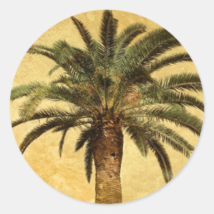 Vintage Tropical Handflatan Träd Runt Klistermärke