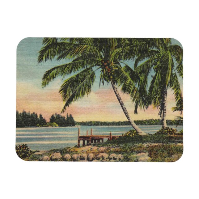 Vintage Tropical Handflatan Träd Sunset Magnet (Horisontell)