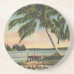 Vintage Tropical Handflatan Träd Sunset Underlägg Sandsten