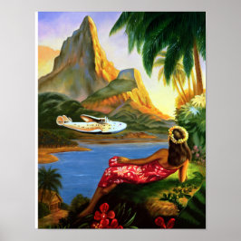 Vintage Tropical Hawaiian Sea Flygplan Handflatan Poster