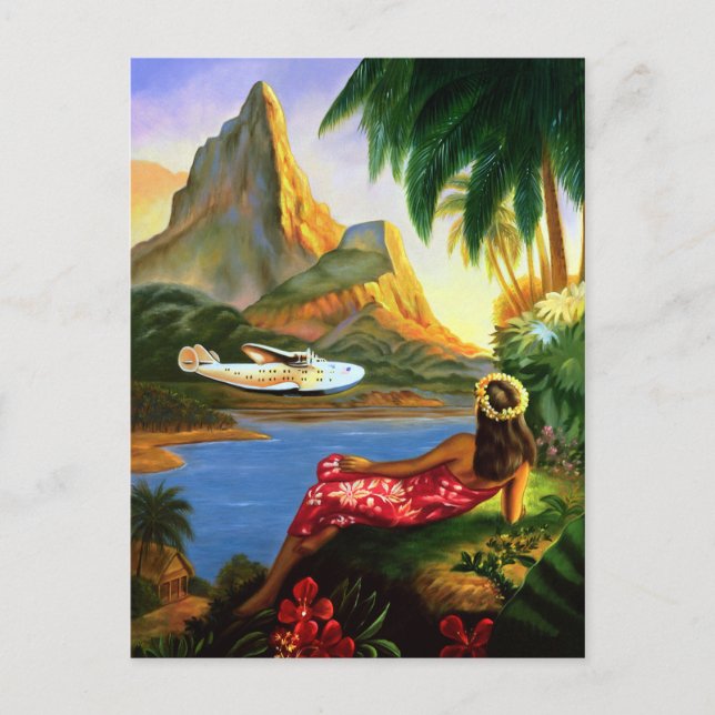 Vintage Tropical Hawaiian Sea Flygplan Handflatan  Vykort (Framsida)