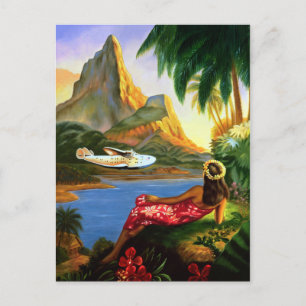 Vintage Tropical Hawaiian Sea Flygplan Handflatan Vykort