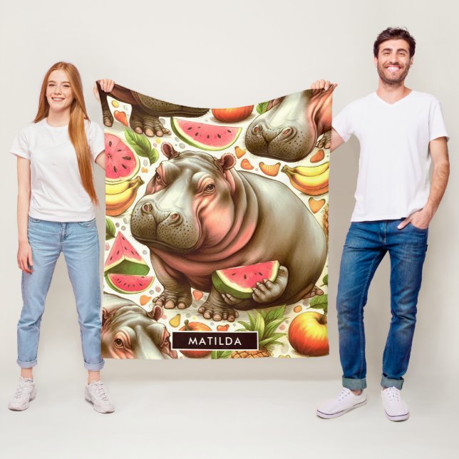 Vintage Tropical Hippopotamus Mönster Fleecefilt (På plats)