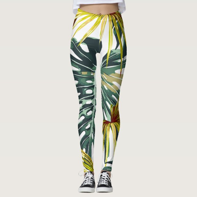 Vintage Tropical Jungle Löv Mönster Leggings (Framsida)