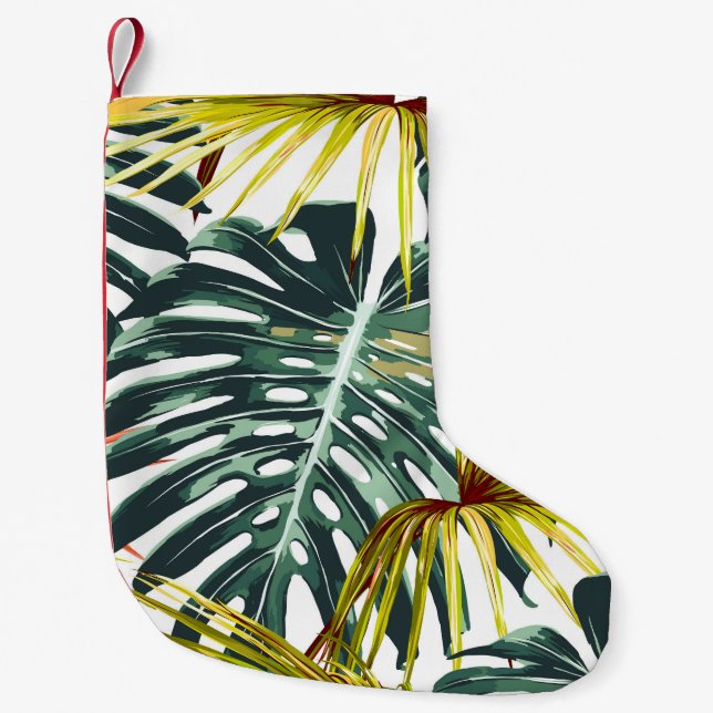Vintage Tropical Jungle Löv Mönster Liten Julstrumpa (Framsidan)