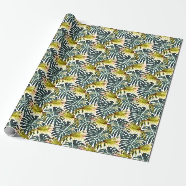 Vintage Tropical Jungle Löv Mönster Presentpapper (Utrullad)