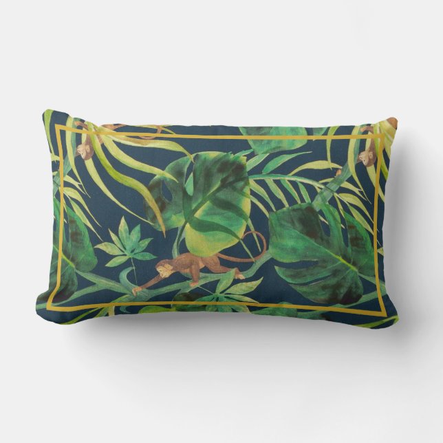 Vintage Tropical Jungle Monkey Lumbar Pillow Lumbarkudde (Framsida)