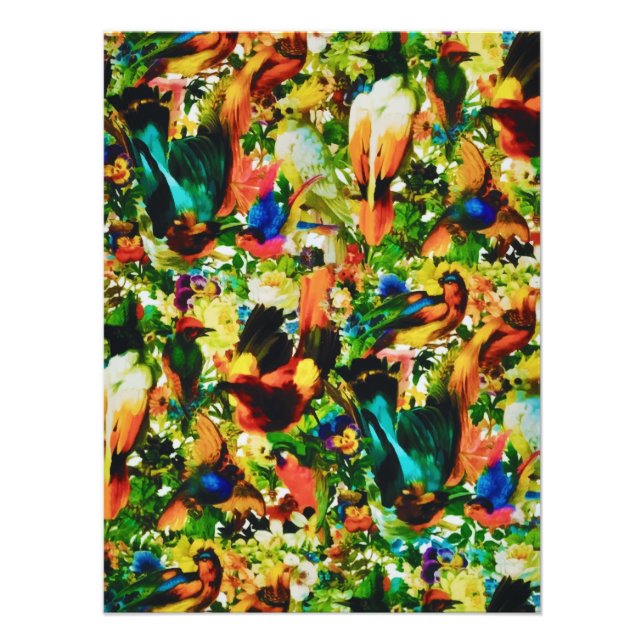 Vintage Tropical Jungle Vild Parrots Fototryck (Framsidan)