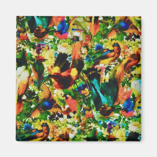 Vintage Tropical Jungle Vild Parrots Magnet