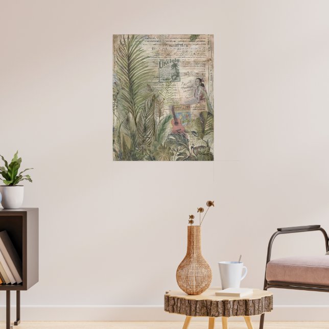 Vintage Tropical Leaves with Ukulele Poster (Vardagsrum 3)