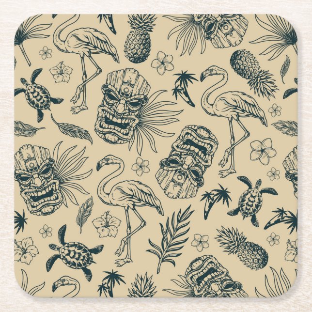 Vintage Tropical Mönster Underlägg Papper Kvadrat (Framsidan)