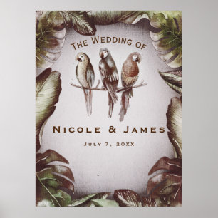 Vintage Tropical Tiki Birds Parrots Löv Banner Poster