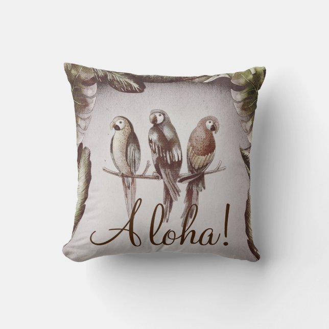 Vintage Tropical Tiki Birds Parrots & Löv Chic Kudde (Framsida)