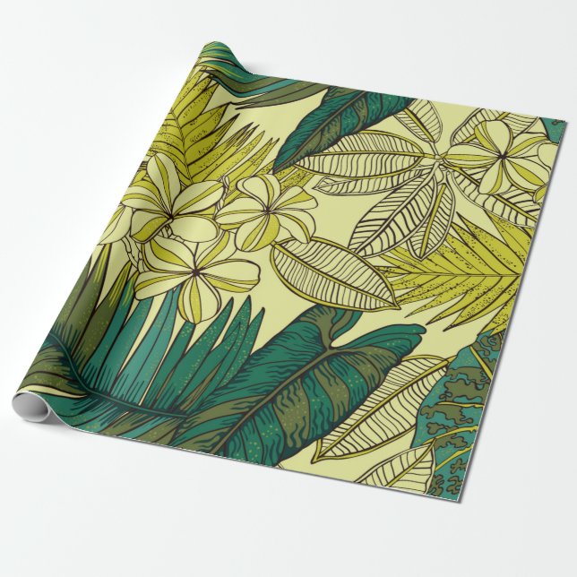 Vintage tropik mönster design. Coolans blommigt, p Presentpapper (Utrullad)
