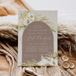 Vintage Tropikernas Boho Bat mitzvah Inbjudningar<br><div class="desc">Den tropiska chicens bat mitzvah inbjudningar i en allrande palett i neutralt färg har ett centralt bågverk i inslag med ceremoni och firande eller party,  accentuerat med vattenfärgsfronder för blek grönt handflatan,  bukblad för öar,  vita orkidéer,  boho-torkade botaniker och pampasgräs.</div>