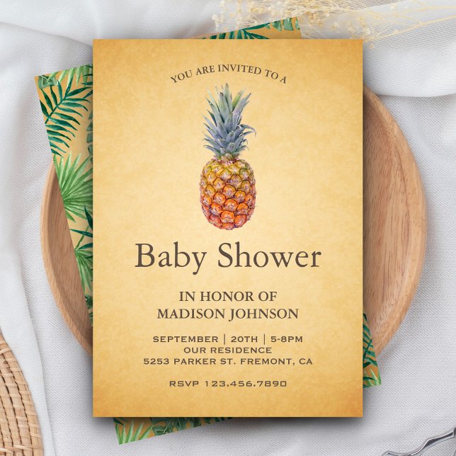 Vintage Tropisk Ananas Baby Shower Inbjudningar (Skapare uppladdad)