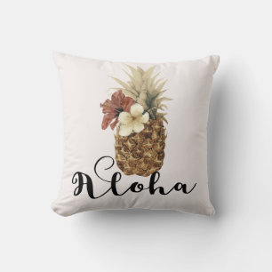 Vintage Tropisk Ananas Hibiskus Blommig Aloha Kudde