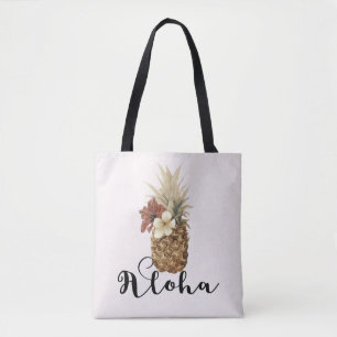 Vintage Tropisk Ananas Hibiskus Blommig Aloha Tygkasse