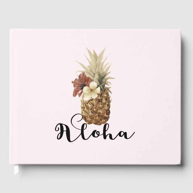 Vintage Tropisk Ananas Hibiskus Blommig Bröllop Gästböcker (Framsida)