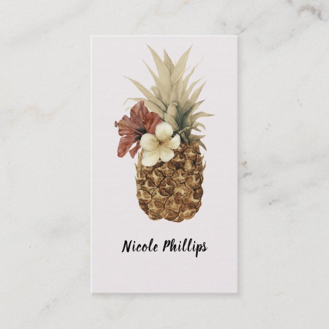 Vintage Tropisk Ananas Hibiskus Blommig Chic Visitkort (Framsida)