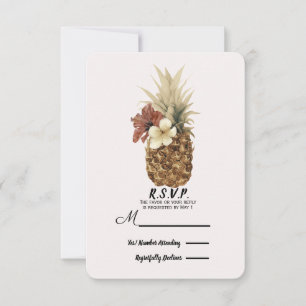 Vintage Tropisk Ananas Hibiskus Bröllop RSVP OSA Kort